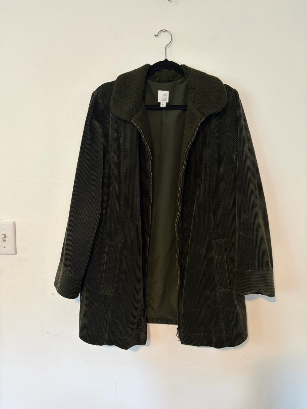 J.Jill Heritage Tumbled Olive Cord Coat with Sherpa Collar 🫒